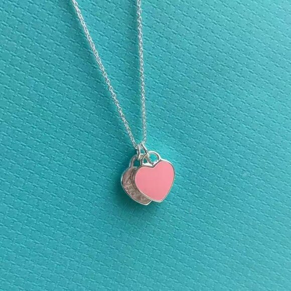 TIFFANY & Co. Return to Mini Double Pink Heart Enamel Pendant Necklace - Picture 2 of 7